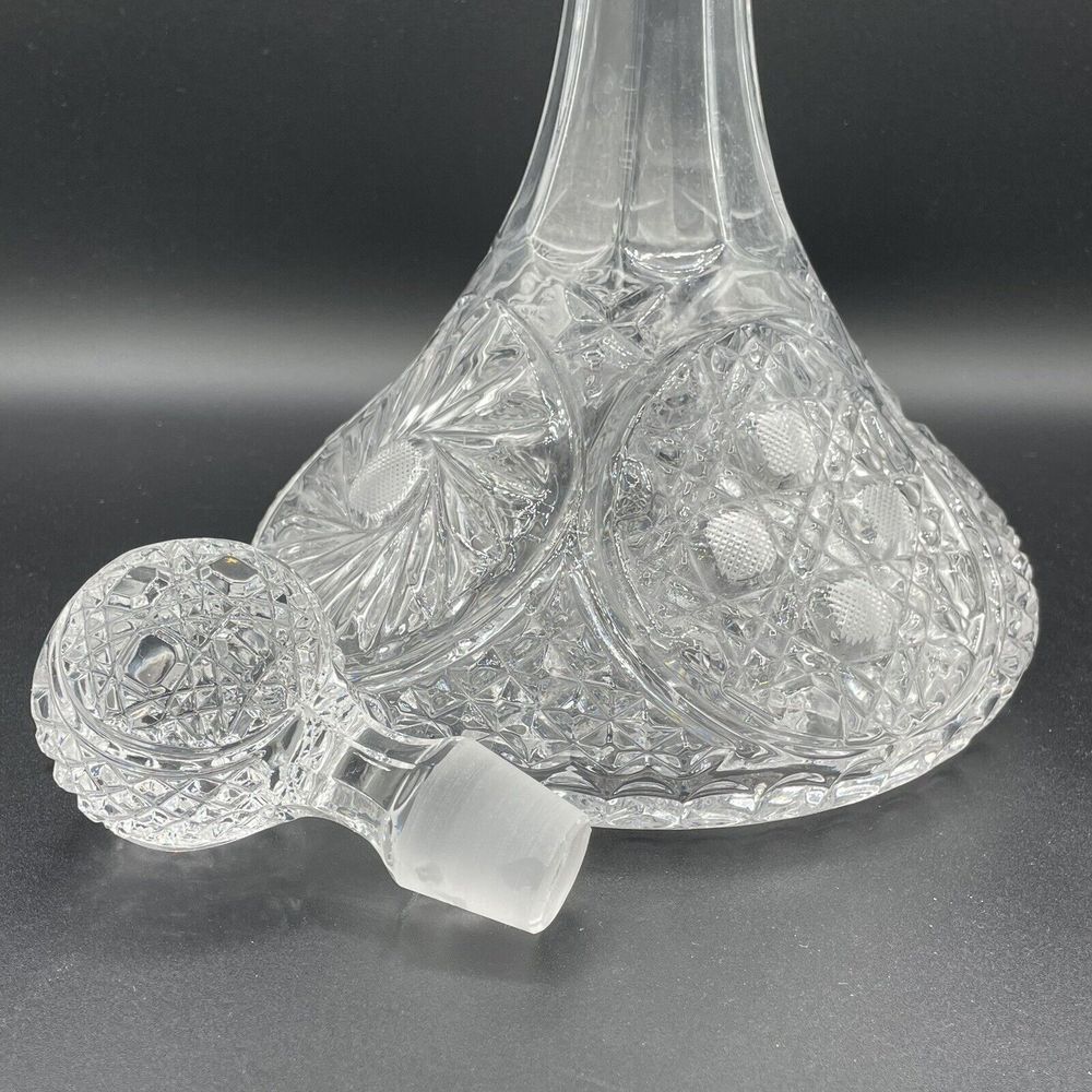Vintage Etched Bohemian Crystal Decanter 12 Inch Glass With Stopper‎ - Picture 6 of 13